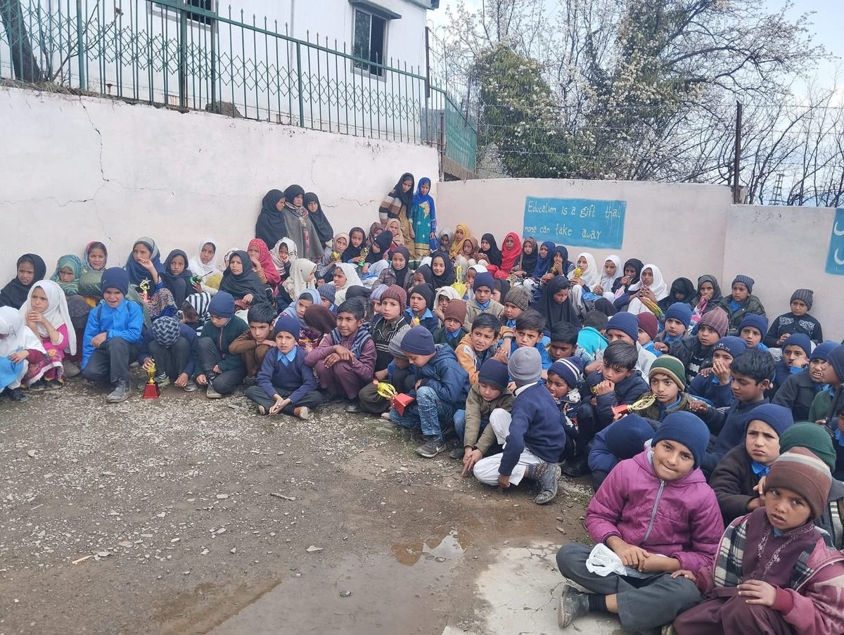School children at a prize distribution ceremony