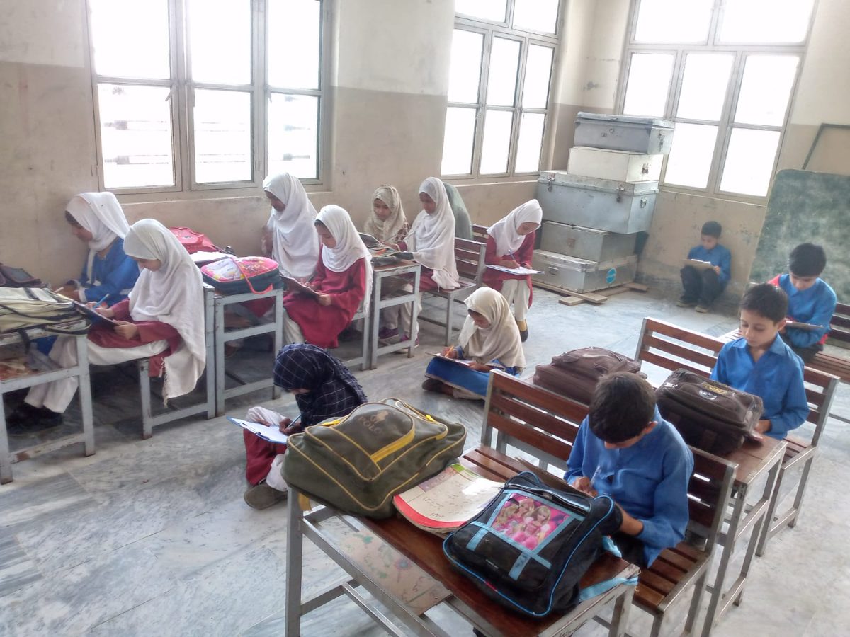 Students at a school in Village Aliabad